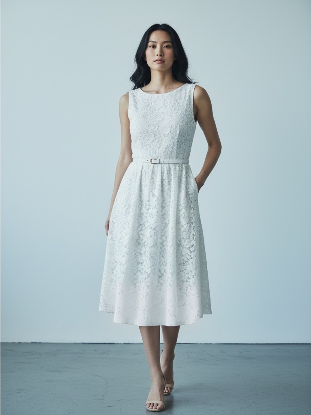 Trina Turk Cotton Ivory Lace Fit-and-Flare Dress